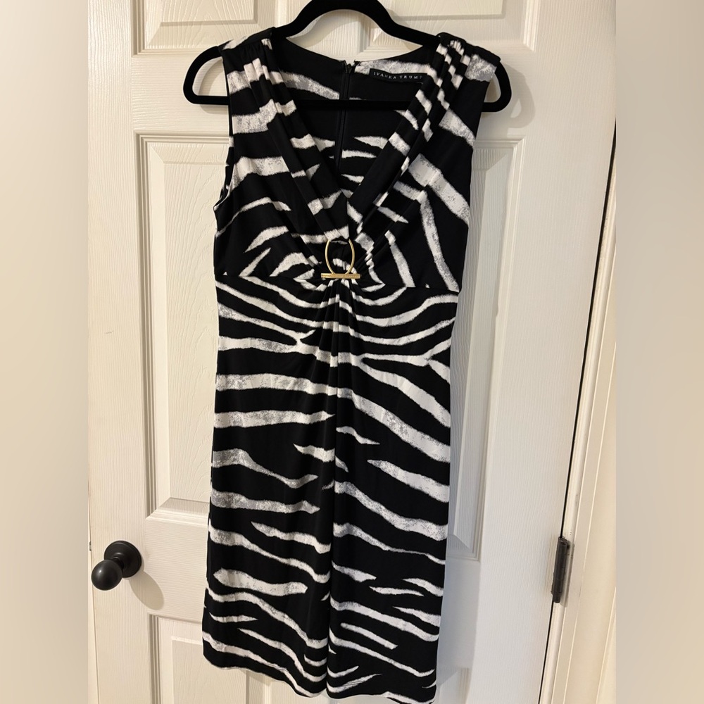 Ivanka Trump Black and White Zebra Midi Dress Size 8